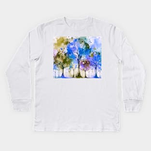 Colorful Purple Blue Abstract Trees Kids Long Sleeve T-Shirt